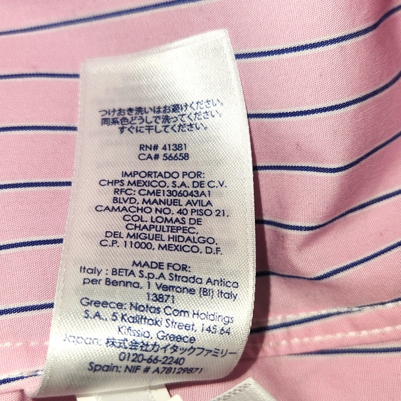 CHAPS MENS  SHIRT LONG SLEEVES PINK WITH BLUE STRIPES SIZE 2X NO IRON - Picture 7 of 9